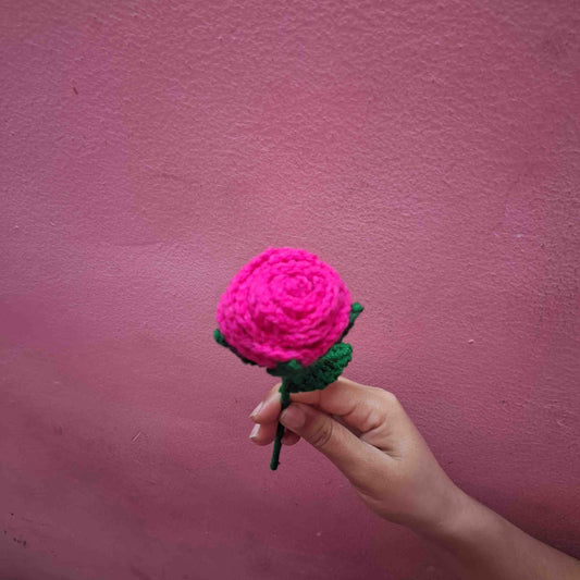 Handmade Crochet Rose & Scrunchie Combo | Dark Pink Flower with White Hair Scrunchie Gift Set