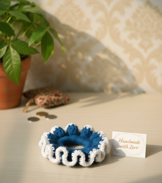 Handmade Crochet Hair Scrunchies – Blue & White (Pack of 2) - TrendySpice Store