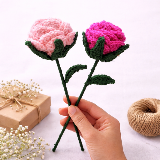 Handmade Crochet Rose Flower Combo – Pink & Dark Pink | Everlasting Romantic Gift