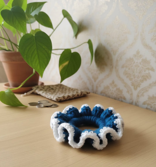 Handmade Crochet Hair Scrunchies – Blue & White (Pack of 2) - TrendySpice Store