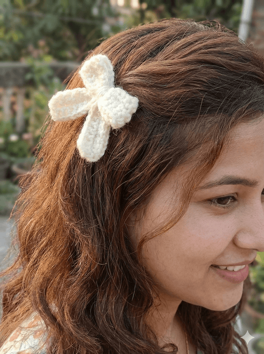 Handmade Ivory Crochet Bow Ornament | Woolen Decorative Bow for Bags & Gifts(pack of 3) - TrendySpice Store