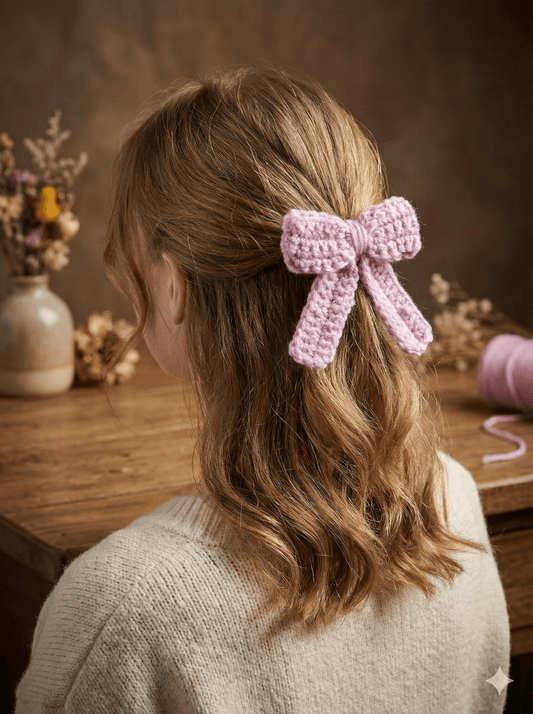 Handmade Lavender Crochet Bow Hair Clip | Soft Woolen Bow for Girls & Women(pack of 3) - TrendySpice Store