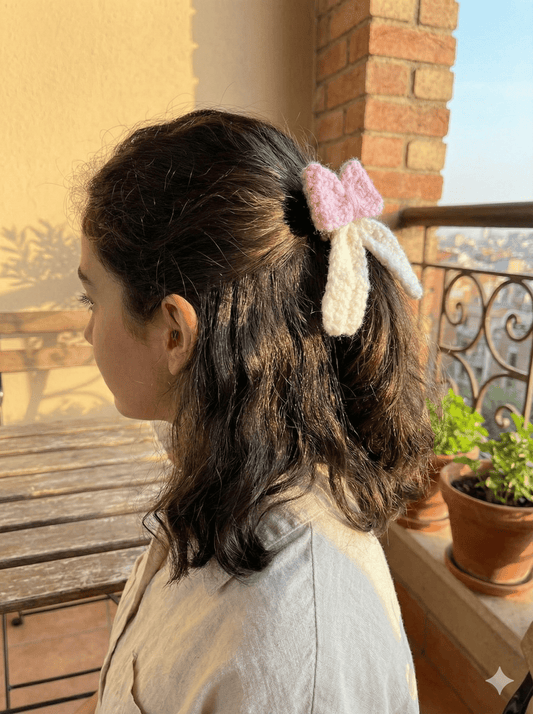 Handmade Pink & off White Crochet Bow Hanging | Cute Woolen Charm for Bags & Keys(pack 3) - TrendySpice Store